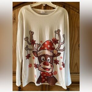 Mens Chicmatchy white Christmas reindeer long sleeve t-shirt size M